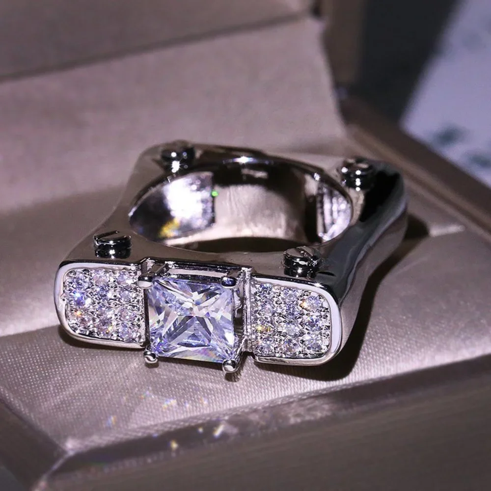 🎀 Punk Refine Cubic Princess Zircon Diamond Filled Ring for Women/Man, P…